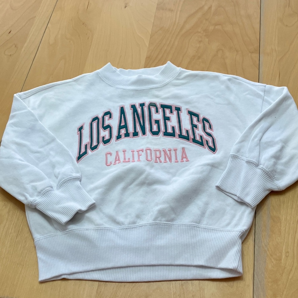 Abercrombie Kids White Los Angeles Graphic Sweatshirt size 5 mint & pink letters